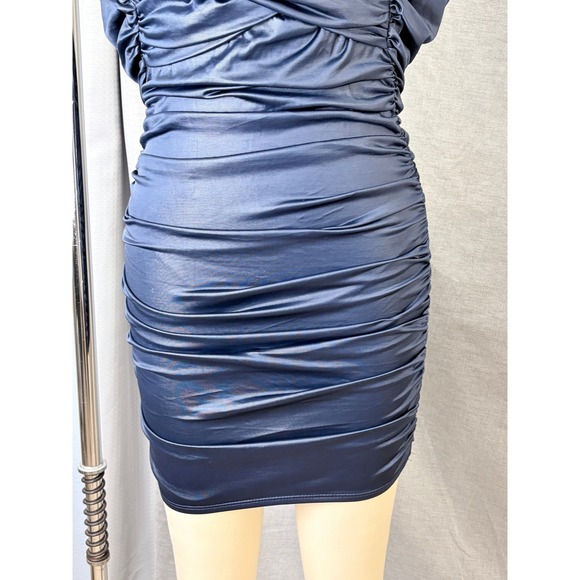 Lucy in the Sky Navy Ruched Bodycon Mini Dress Spaghetti Strap V-Neck Size M - Picture 3 of 8